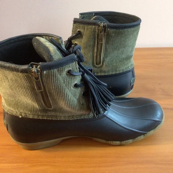 SPERRY Saltwater Tassel Corduroy Black and Olive Duck Boots Women’s Size 8.5 - Picture 5 of 8